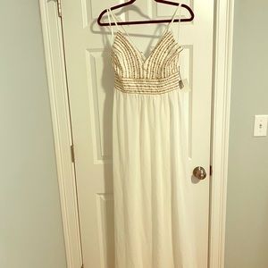 Lulus white beaded floor length dress